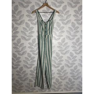 Romeo & Juliet Couture Green Striped Linen Overalls, NWT, Size S